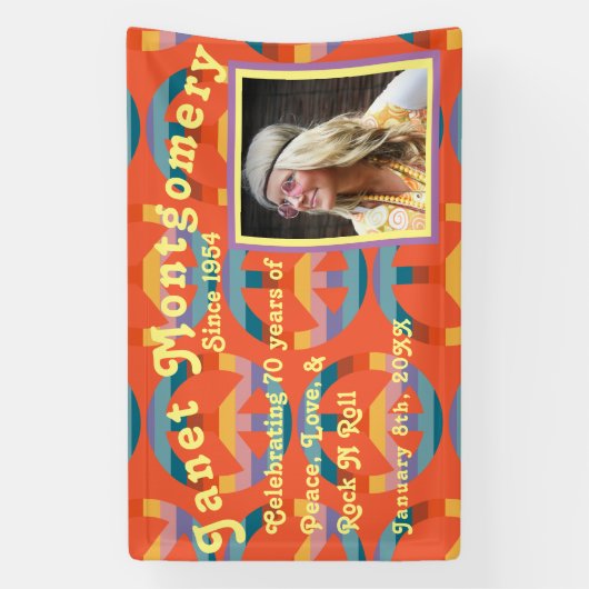 レトロブーマーレインボーピースサインフォト誕生日 横断幕 (縦)