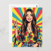 レトロブーマーHippieレディ与えズピースサイン ポストカード (正面/裏面)