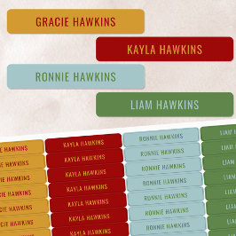 レトロプライマリカラーコード化された子供の防水名 ラベル