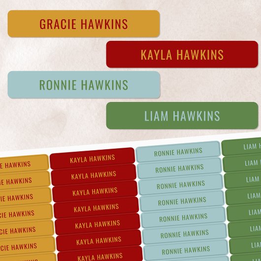 レトロプライマリカラーコード化された子供の防水名 ラベル