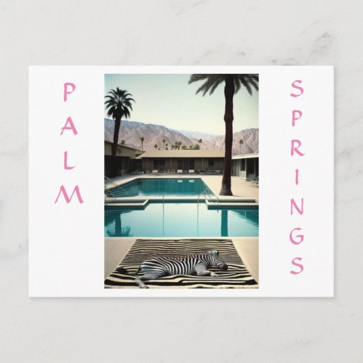 レトロプールサイドゼブラテーマホリデーパーソナライズド ポストカード (正面)