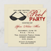 レトロプールパーティの招待状キャットアイサングラス 招待状 (正面/裏面)