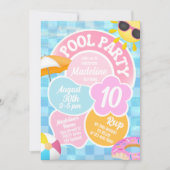 レトロプールパーティーバースデー招待状 招待状 (正面)