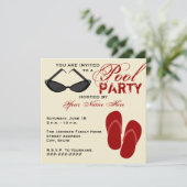 レトロプールパーティー招待 フリップフロップとサングラス 招待状 (スタンド正面)