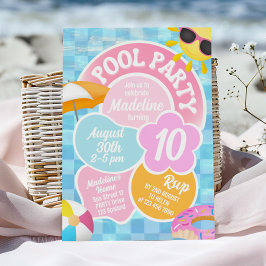 レトロプールパーティー誕生日招待状 招待状