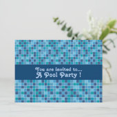 レトロプールパーティー青パターンプールタイル 招待状 (スタンド正面)