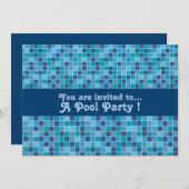 レトロプールパーティー青パターンプールタイル 招待状 (正面/裏面)