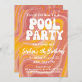 レトロプールパーティーGroovy 70sヒッピー5番目誕生日 招待状 (正面/裏面)