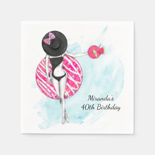 レトロプール 40歳誕生日パーティー ナプキン スタンダードカクテルナプキン (正面)