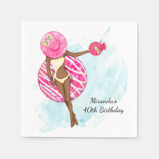 レトロプール 40歳誕生日パーティー ナプキン スタンダードカクテルナプキン (正面)