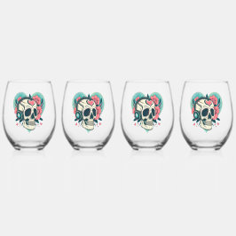 レトロヘッドフォンハートスカル ステムなしワイングラス