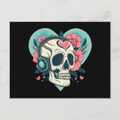 レトロヘッドフォンハートスカル ポストカード (正面)