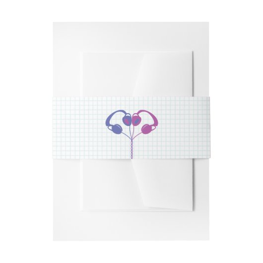 レトロヘッドフォンハート結婚音楽のパープルインディゴ 招待状ベリーバンド (正面例)