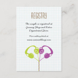 レトロヘッドフォンハート結婚音楽の紫ライム エンクロージャーカード