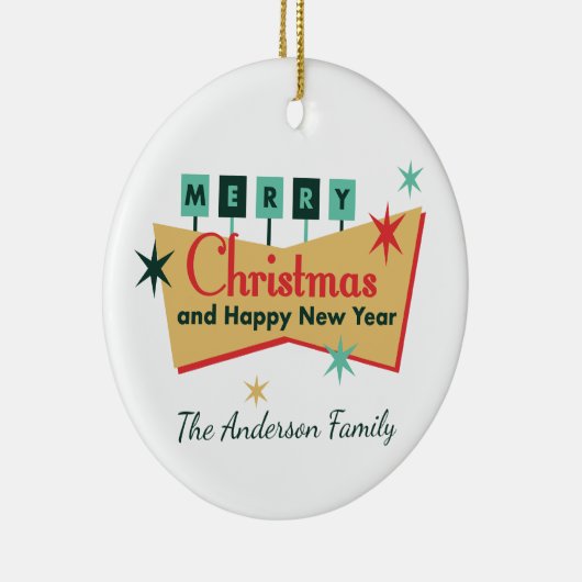 レトロベガススタイルメリークリスマスファミリー名 セラミックオーナメント (右)