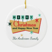 レトロベガススタイルメリークリスマスファミリー名 セラミックオーナメント (裏面)