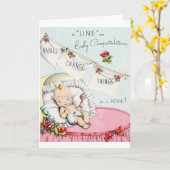 レトロベビーおめでとうグリーティングカード カード (黄色い花)