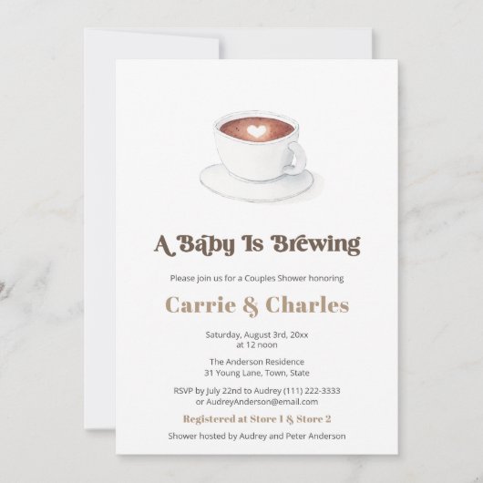 レトロベビーはコーヒーを醸造しているカップル赤ちゃんシャワー 招待状 (正面)
