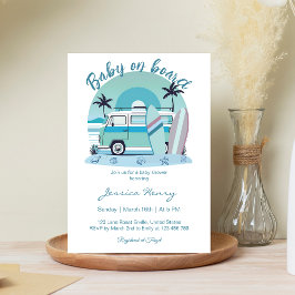 レトロベビーオンボードサマーベビーシャワー 招待状