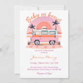 レトロベビーオンボードヴィンテージヴァンベビーシャワー 招待状 (正面)