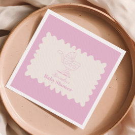 レトロベビーカーのスケッチドールベイビーシャワー スタンダードカクテルナプキン