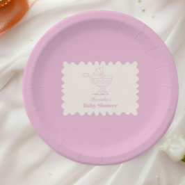レトロベビーカーのスケッチドールベイビーシャワー ペーパープレート