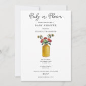 レトロベビーシャワーにおける開花水彩フローラベビー 招待状 (正面)