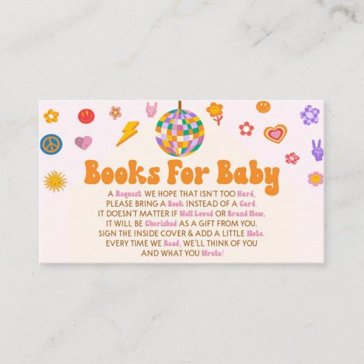 レトロベビーシャワー用ベビーDisco Groovy本 エンクロージャーカード (正面)
