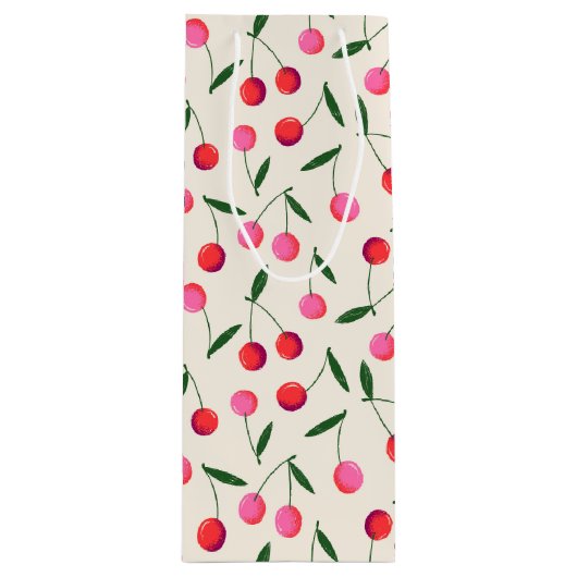 レトロベリーさくらんぼピンクアンドレッド誕生日抱き枕 ワインギフトバッグ (正面)