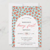 レトロベリーファーストストロベリーテーマ誕生日 招待状 (裏面)