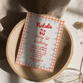 レトロベリー第1手描きイチゴ誕生日 招待状