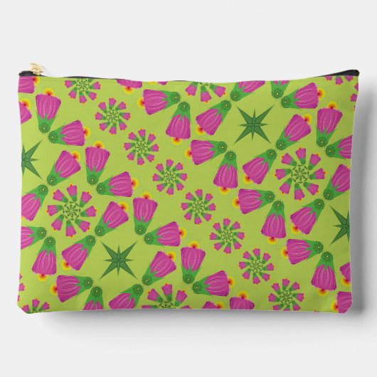 レトロベルフラワーマンダラスグリーンラージパウチ アクセサリーポーチ (正面)
