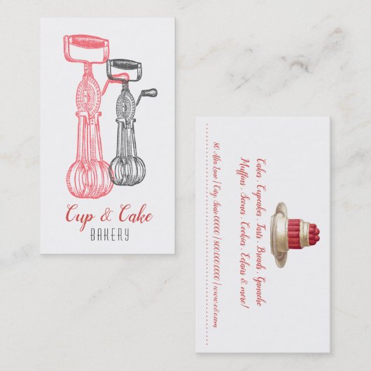 レトロベーカリー，ベーカー，パティシシェフ，エッグビーター 名刺 (正面/裏面)