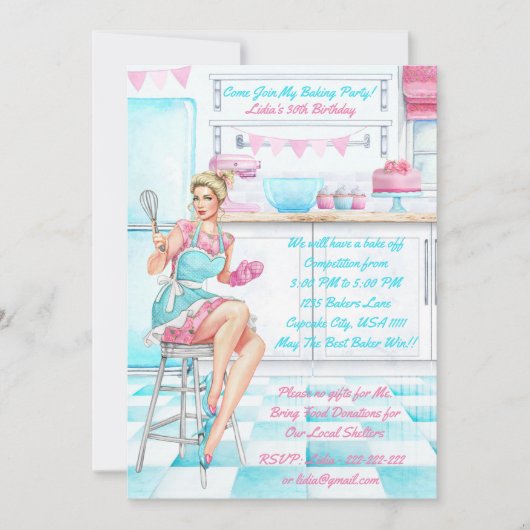 レトロベーキングの調理師オフコンペ誕生会 招待状 (正面)