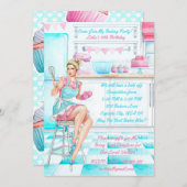 レトロベーキングの調理師オフコンペ誕生会 招待状 (正面/裏面)