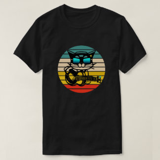 レトロベーシスロックスターキャット遊ズギター Tシャツ