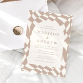 レトロベージュチェッ結婚カーボード 招待状