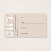 レトロベージュトレンディー美しいサロン又はスパギフトカード (裏面)