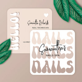 レトロベージュモダンネイルアーティストサロンマニキュア スクエア名刺