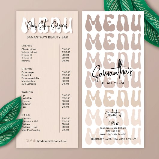 レトロベージュGroovyメイクアップアーティストサロン価格表 ラックカード