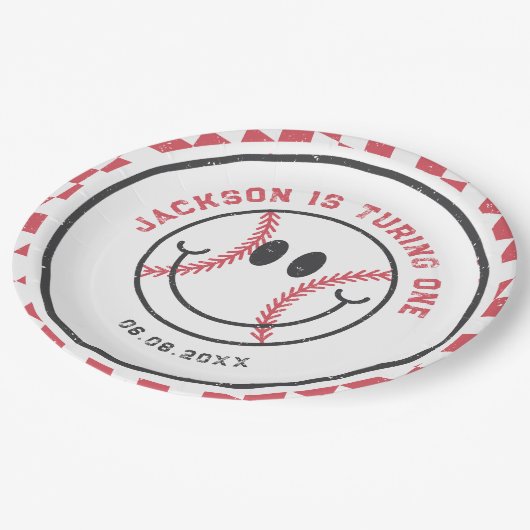 レトロベースボールビーブスボーバースデーパーティー ペーパープレート (アングル)