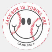 レトロベースボールビーブスボーバースデーパーティー ラウンドシール (正面)