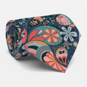 レトロペイズリー背景美的花柄 ネクタイ (ロール)