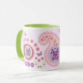 レトロペイズリー,花。フクロウ&蝶 マグカップ (正面左)
