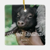 レトロペットの初めてのクリスマス写真 セラミックオーナメント (正面)
