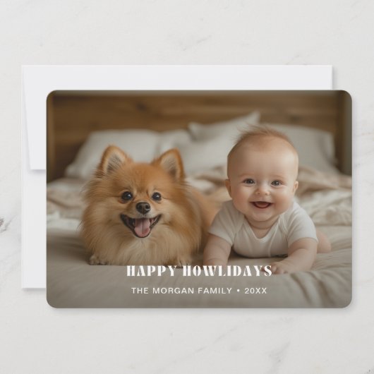 レトロペットハッピーハウリデイズドッグフォトクリスマス シーズンカード (正面)