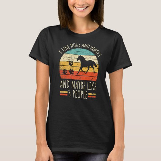 レトロペット私は犬と馬が好き&多分3 P Tシャツ (正面)