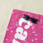 レトロホットピンクグリッタースパークルパーソナライズされた名 ビーチタオル (インサイチュ)