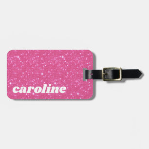 レトロホットピンクグリッタースパークルy2k パーソナライズされた ラゲッジタグ