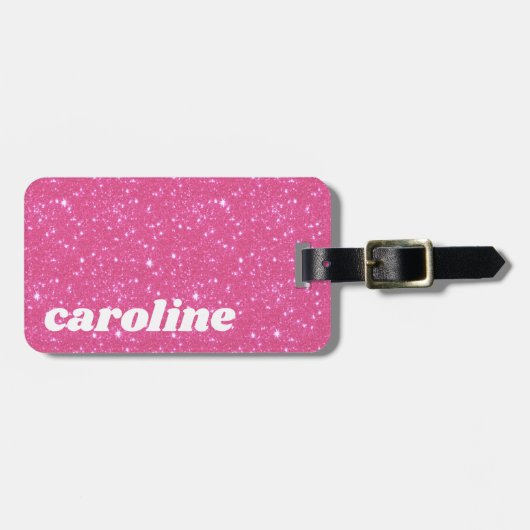 レトロホットピンクグリッタースパークルy2k パーソナライズされた ラゲッジタグ (正面横)